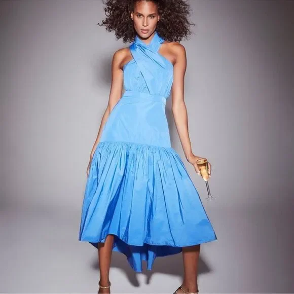 Veronica beard Radley taffeta dress CRISSCROSS neck MAXI blue - Picture 4 of 8